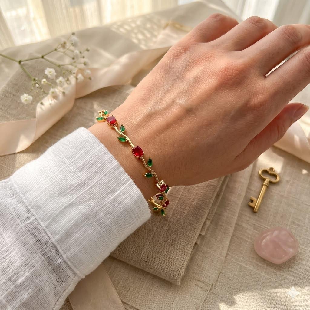 18K Gold Tulip Bracelet for Women Dainty Floral Bracelet